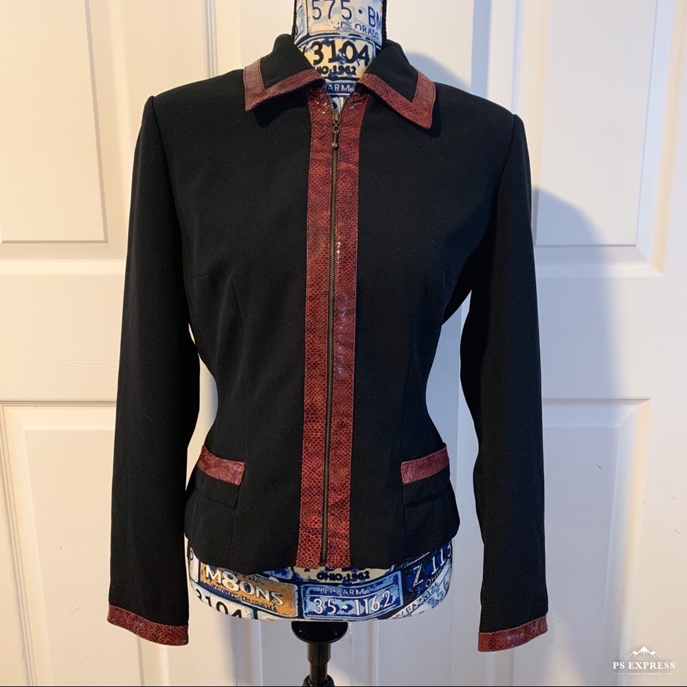Donna Morgan Full Zip Python Trim Blazer Jacket - image 2